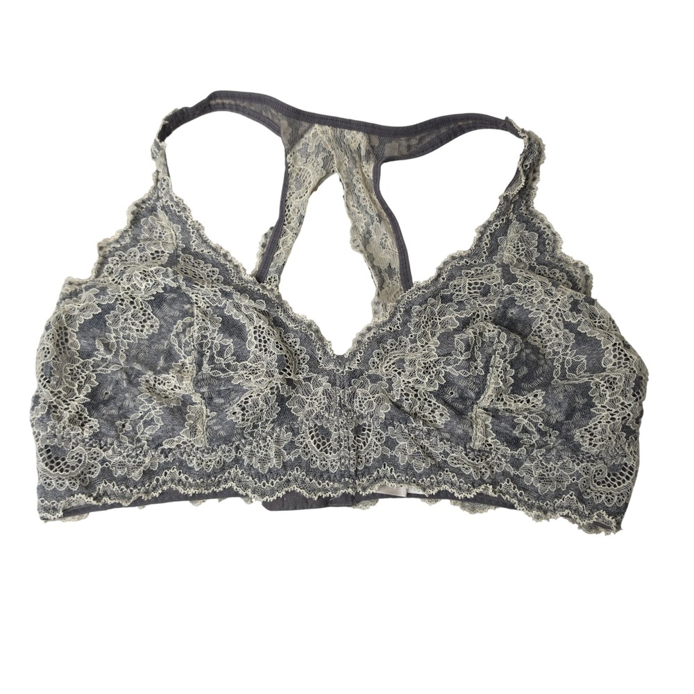 Felina Bralette Womens L Gray C3995 Lace Racerback Keyhole Wireless Intimates